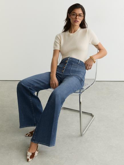 Reiss Petite Cali Flared Jeans, Blue, Blue