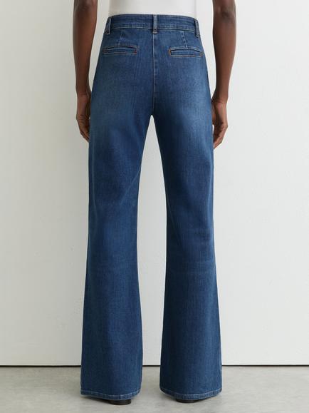 Reiss Petite Claude Flared Jeans, Mid Blue - view 2, Mid Blue
