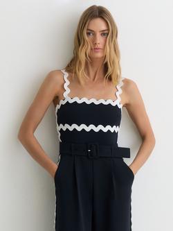 Reiss Dash Ric Rac Trim Jumpsuit, Navy/Ivory - view 2, Navy/Ivory