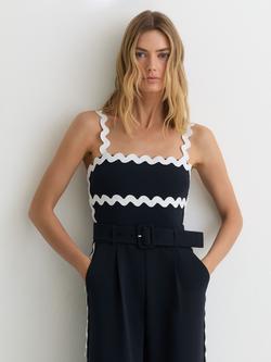 Reiss Petite Dash Ric-Rac Trim Wide Leg Jumpsuit, Navy/Ivory - view 2, Navy/Ivory