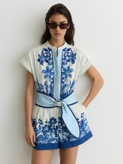 Reiss Soya Floral Belted Playsuit, Navy/Ivory, Navy/Ivory