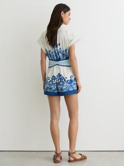 Reiss Soya Floral Belted Playsuit, Navy/Ivory - view 2, Navy/Ivory