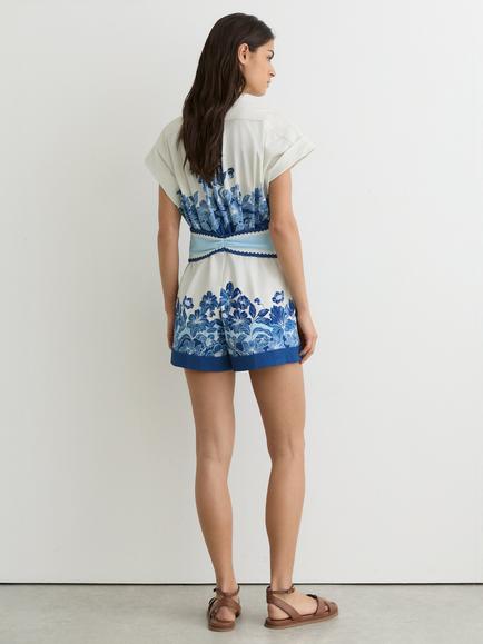 Reiss Soya Floral Belted Playsuit, Navy/Ivory - view 2, Navy/Ivory