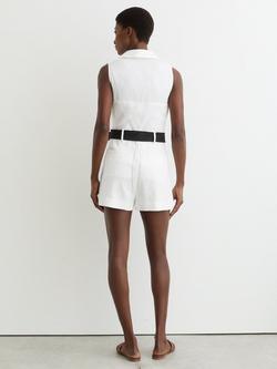 Reiss Taylor Linen Sleeveless Playsuit, Ivory - view 2, Ivory