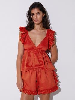 Reiss Brook Ruffle Trim Shorts, Orange, Orange