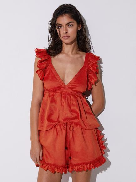 Reiss Brook Ruffle Trim Shorts, Orange, Orange