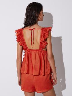 Reiss Brook Ruffle Trim Shorts, Orange - view 2, Orange