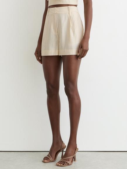 Reiss Jayce Pinstripe Shorts, Cream/Black - view 2, Cream/Black