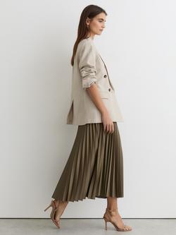 Reiss Seren Pleated Skirt, Khaki Green - view 2, Khaki Green