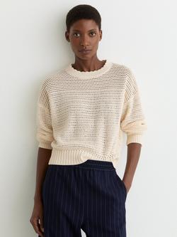 Reiss Bonnie Scallop Neck Open Stitch Jumper, Cream, Cream