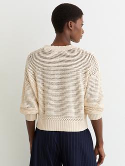 Reiss Bonnie Scallop Neck Open Stitch Jumper, Cream - view 2, Cream