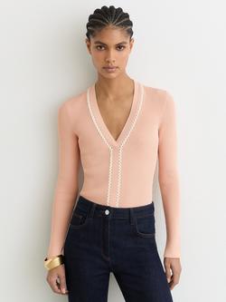 Reiss Lauri Craft Stitch Top, Pink/Ivory, Pink/Ivory