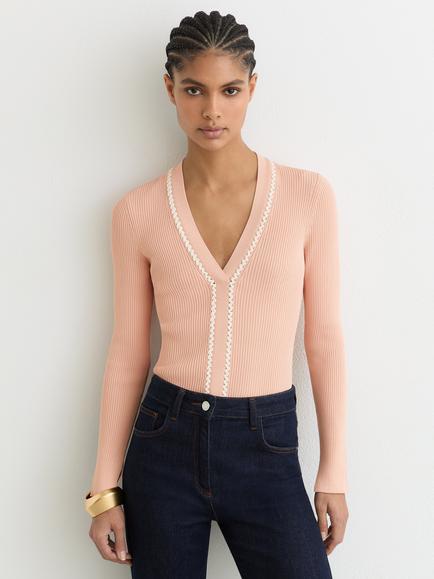 Reiss Lauri Craft Stitch Top, Pink/Ivory, Pink/Ivory