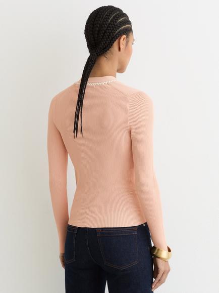 Reiss Lauri Craft Stitch Top, Pink/Ivory - view 2, Pink/Ivory