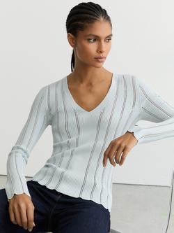 Reiss Loui Scallop Edge Knit Top, Pale Blue, Pale Blue