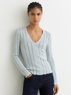 Reiss Loui Scallop Edge Knit Top, Pale Blue - view 2, Pale Blue