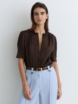 Reiss Alina Notch Neck Silk Blouse, Black/Multi - view 2, Black/Multi