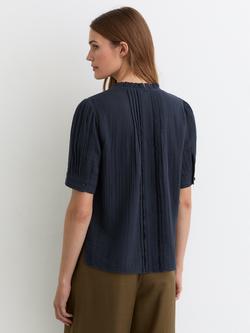 Reiss Aurelia Cotton Textured Short Sleeve Blouse - view 2, Navy