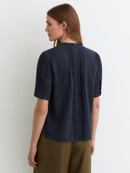 Reiss Aurelia Cotton Textured Short Sleeve Blouse - view 2, Navy