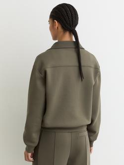 Reiss Bella Button Neck Sweatshirt, Khaki Green - view 2, Khaki Green