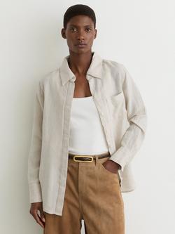 Reiss Belle Long Sleeve Pure Linen Shirt, Beige Neutral