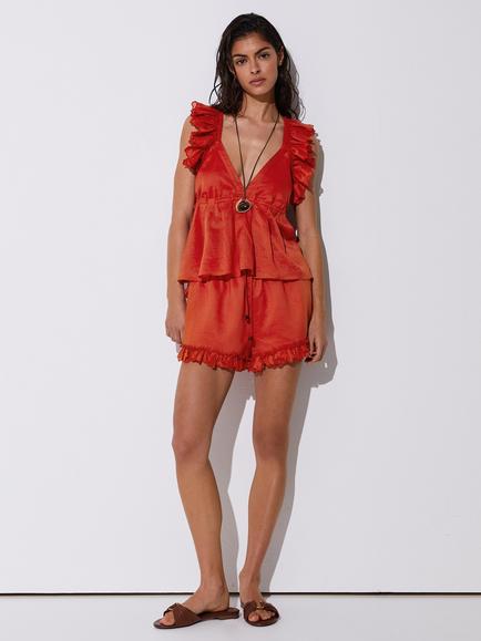 Reiss Brook Ruffle Trim Top, Orange, Orange
