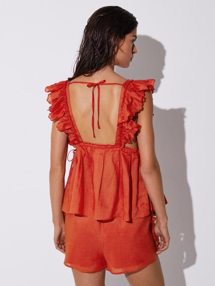 Reiss Brook Ruffle Trim Top, Orange - view 2, Orange