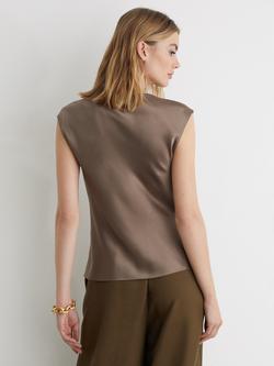 Reiss Cate Pure Silk Sleeveless Cowl Neck Blouse, Taupe Brown - view 2, Taupe Brown