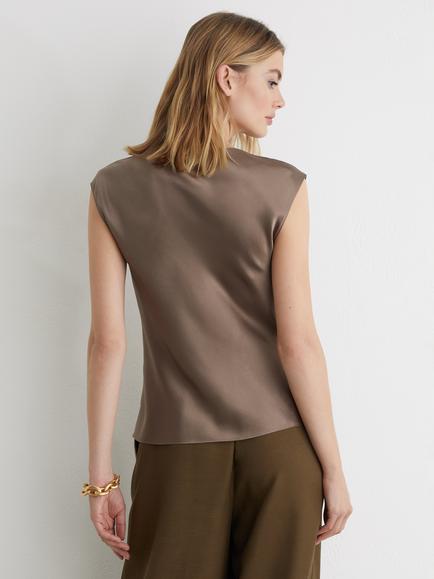 Reiss Cate Pure Silk Sleeveless Cowl Neck Blouse, Taupe Brown - view 2, Taupe Brown