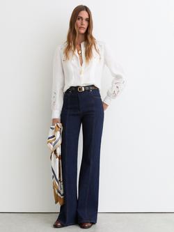 Reiss Ida Embroidered Pure Linen Shirt, Ivory, Ivory