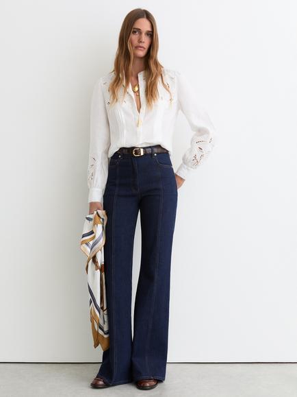 Reiss Ida Embroidered Pure Linen Shirt, Ivory, Ivory