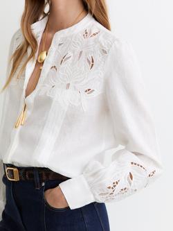 Reiss Ida Embroidered Pure Linen Shirt, Ivory - view 2, Ivory