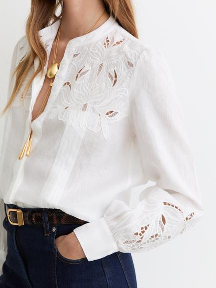 Reiss Ida Embroidered Pure Linen Shirt, Ivory - view 2, Ivory