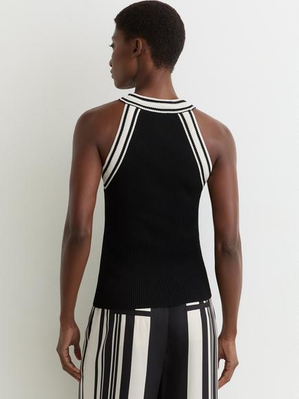 Reiss Ivanna Contrast Stitch Vest Top, Black/White - view 2, Black/White