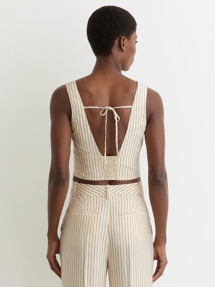 Reiss Jayce Pinstripe Crop Top, Cream/Black - view 2, Cream/Black
