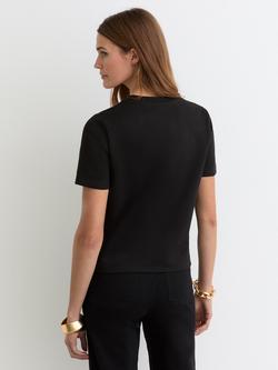 Reiss Josie Rib Neck T-Shirt, Black - view 2, Black