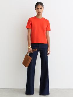 Reiss Josie Ribbed Neck T-Shirt, Coral Red, Coral Red