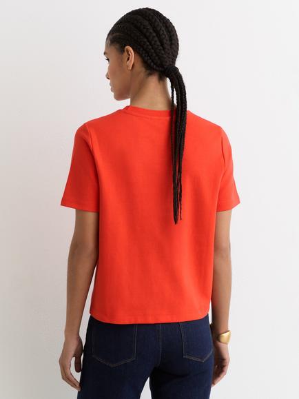 Reiss Josie Ribbed Neck T-Shirt, Coral Red - view 2, Coral Red