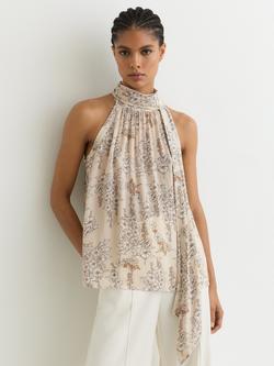Reiss Josie Halterneck Floral Top, Cream, Cream