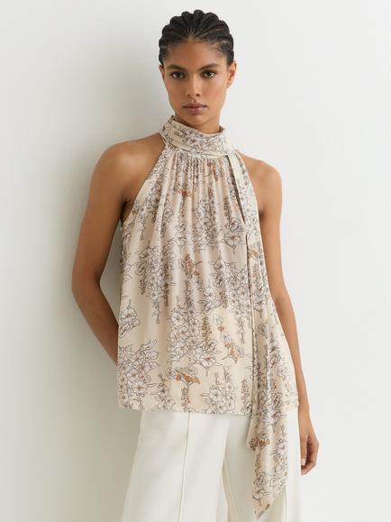 Reiss Josie Halterneck Floral Top, Cream, Cream