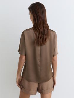 Reiss Lena Pure Silk T-Shirt, Taupe Brown - view 2, Taupe Brown