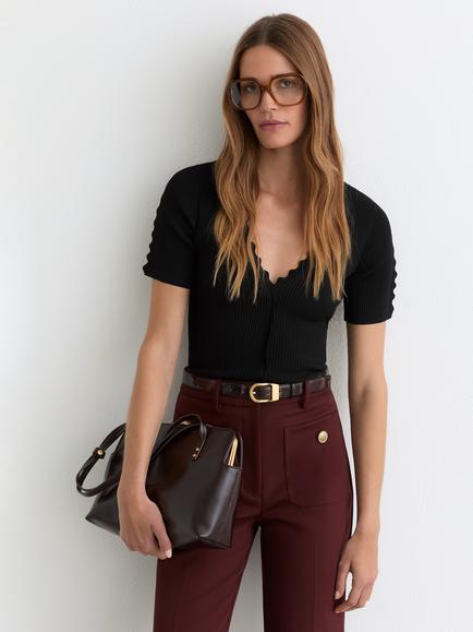 Reiss Marcy Scallop Edge Top, Black