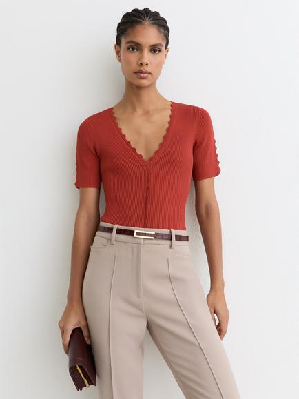 Reiss Marcy Scallop Edge Top - view 2, Red