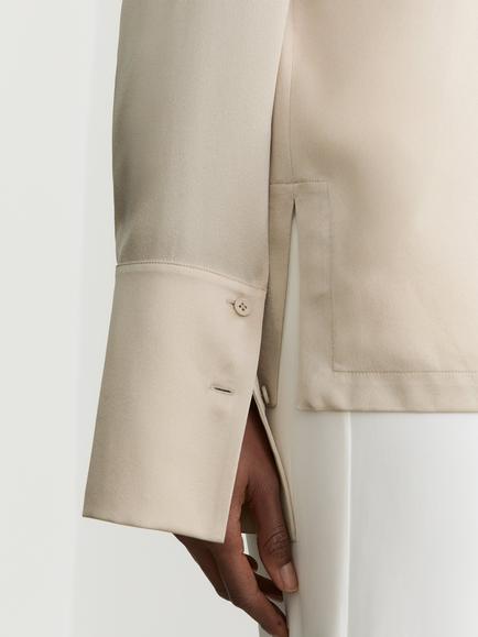 Reiss Marina Collared Pure Silk Top, Neutral - view 2, Neutral