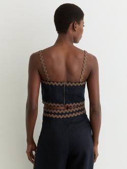 Reiss Mila Ric Rac Trim Top, Navy/Brown - view 2, Navy/Brown