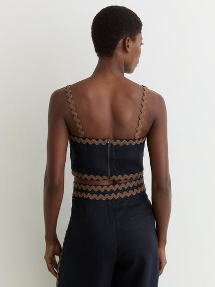 Reiss Mila Ric Rac Trim Top, Navy/Brown - view 2, Navy/Brown
