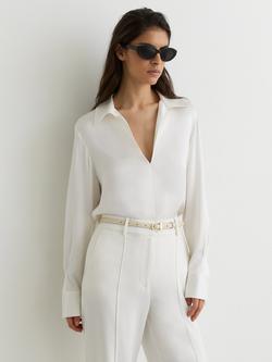 Reiss Orla Oversized Collar Silk Blend Top, Ivory, Ivory