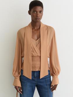 Reiss Phoebe V-Neck Shirred Waist Top, Rust Orange, Rust Orange