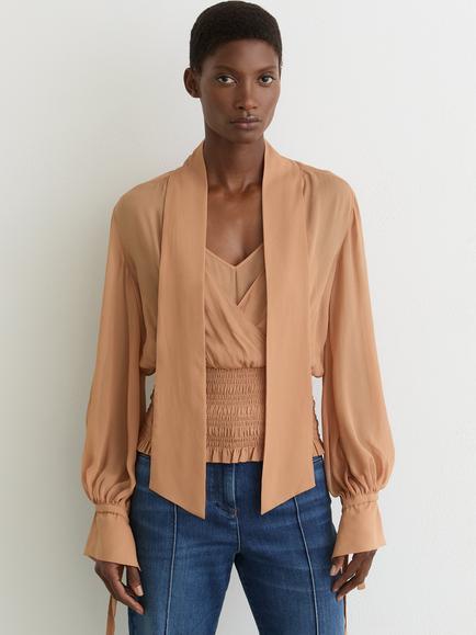 Reiss Phoebe V-Neck Shirred Waist Top, Rust Orange, Rust Orange