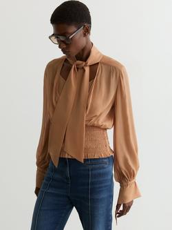 Reiss Phoebe V-Neck Shirred Waist Top, Rust Orange - view 2, Rust Orange